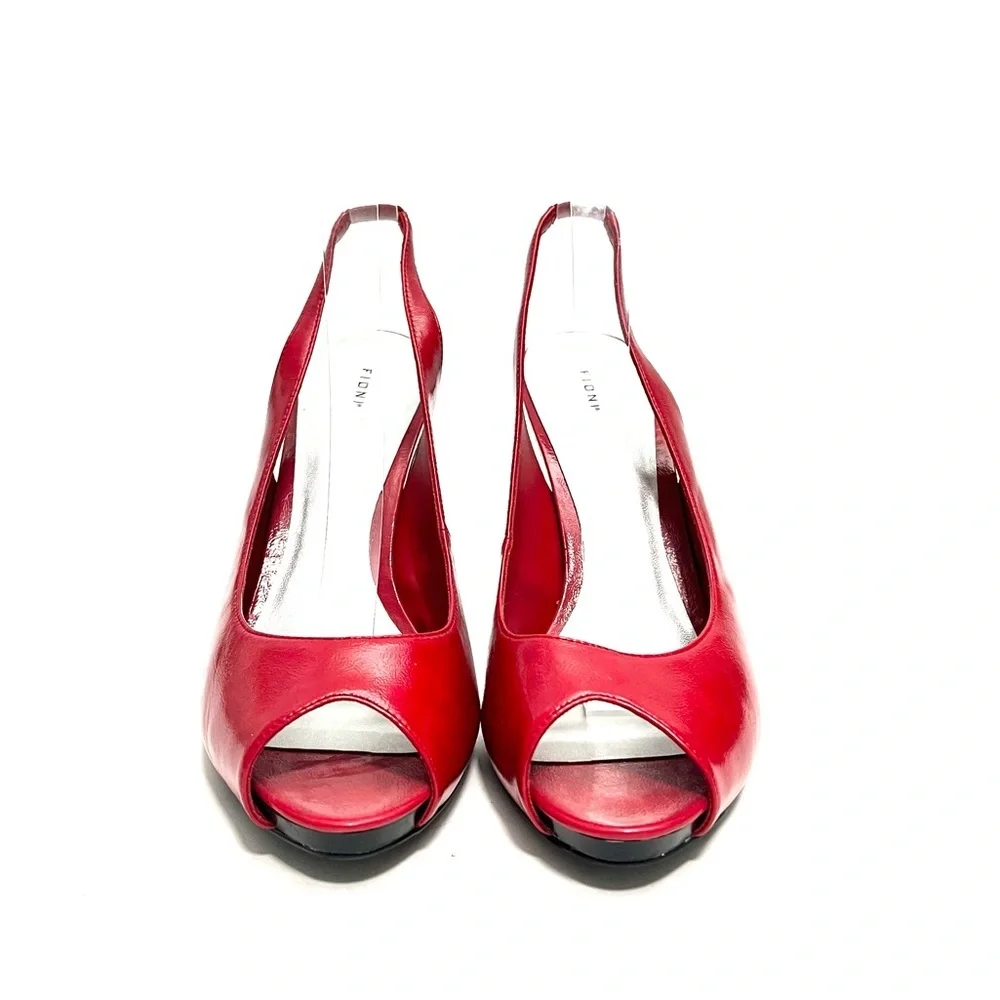 Vintage Y2K lipstick red vegan patent leather platform slingback heels